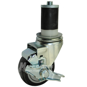 3" x 1-1/4" Black Polyurethane Wheel Swivel Caster with Brake - Select Expanding Stem Size - 300 Lbs Capacity