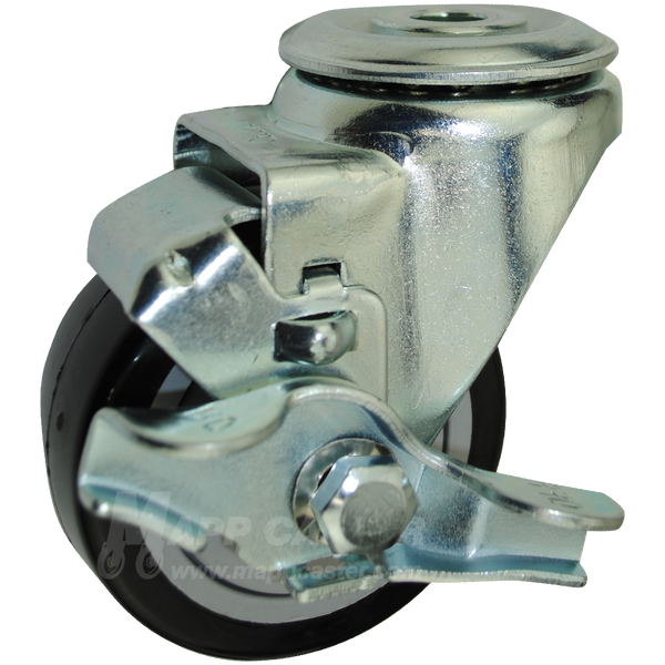 3" x 1-1/4" Polyurethane Wheel Hollow Kingpin Swivel Brake Caster - 300 Lbs Capacity