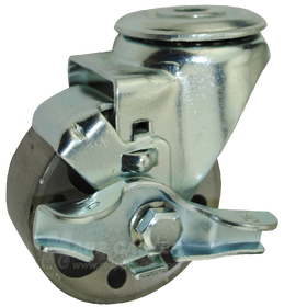 3" x 1-1/4" Steel Wheel Hollow Kingpin Brake Caster - 350 Lbs Capacity