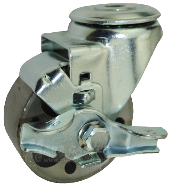 3" x 1-1/4" Steel Wheel Hollow Kingpin Brake Caster - 350 Lbs Capacity