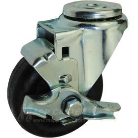 3-1/2" x 1-1/4" High Temp Nylon Wheel Hollow Kingpin Swivel Brake Caster - 350 Lbs Capacity