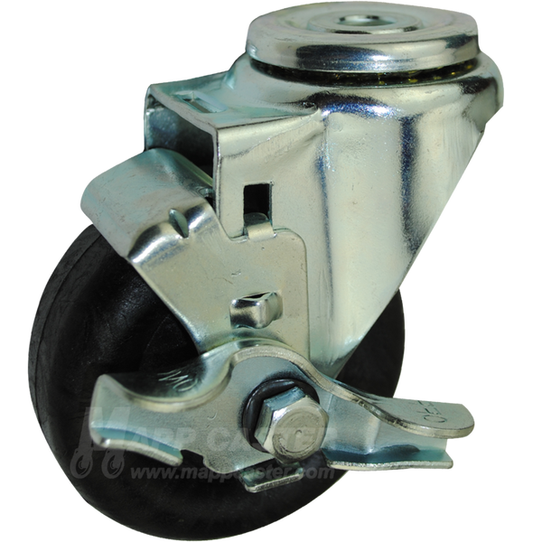3-1/2" x 1-1/4" High Temp Nylon Wheel Hollow Kingpin Swivel Brake Caster - 350 Lbs Capacity