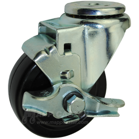 3-1/2" x 1-1/4" Soft Rubber Wheel Hollow Kingpin Brake Caster - 200 Lbs Capacity