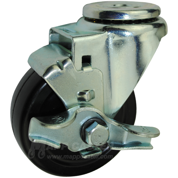 3-1/2" x 1-1/4" Soft Rubber Wheel Hollow Kingpin Brake Caster - 200 Lbs Capacity