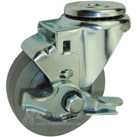 3-1/2" x 1-1/4" Thermoplastic Rubber Wheel Hollow Kingpin Swivel Brake Caster - 300 Lbs Capacity