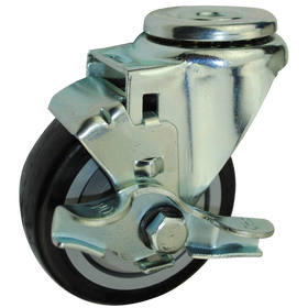 3-1/2" x 1-1/4" Polyurethane Wheel Hollow Kingpin Swivel Brake Caster - 300 Lbs Capacity