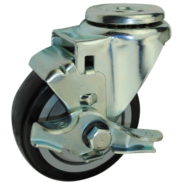 3-1/2" x 1-1/4" Polyurethane Wheel Hollow Kingpin Swivel Brake Caster - 300 Lbs Capacity