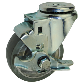 3-1/2" x 1-1/4" Thermoplastic Rubber on Aluminum Wheel Hollow Kingpin Swivel Brake Caster - 225 Lbs Capacity