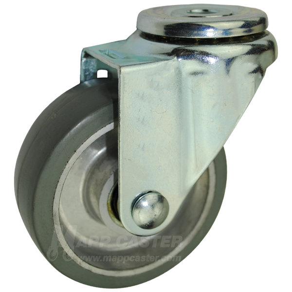 3-1/2" x 1-1/4" Thermoplastic Rubber on Aluminum Wheel Hollow Kingpin Swivel Caster - 225 Lbs Capacity