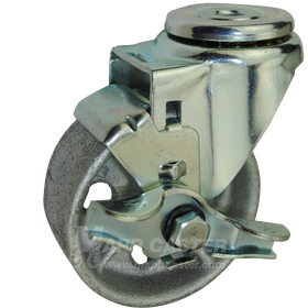 3-1/2" x 1-1/2" Steel Wheel Hollow Kingpin Brake Caster - 350 Lbs Capacity