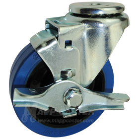 4" x 1-1/4" Elastic Rubber Wheel Hollow Kingpin Swivel Brake Caster - 400 Lbs Capacity