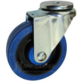 4" x 1-1/4" Elastic Rubber Wheel Hollow Kingpin Caster - 400 Lbs Capacity