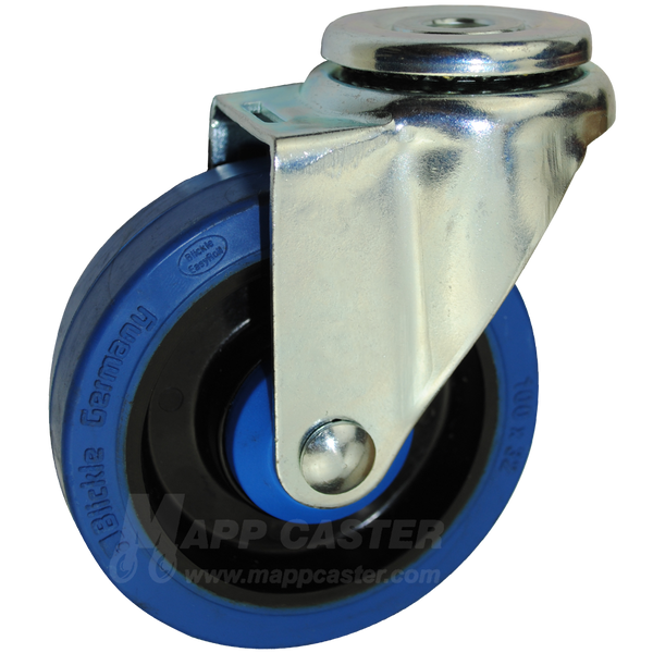 4" x 1-1/4" Elastic Rubber Wheel Hollow Kingpin Caster - 400 Lbs Capacity