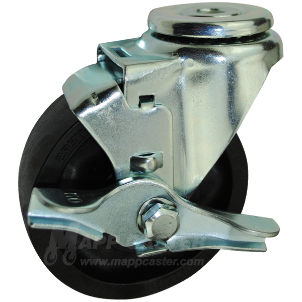 4" x 1-1/2" High Temp Nylon Wheel Hollow Kingpin Swivel Brake Caster - 350 Lbs. Capacity