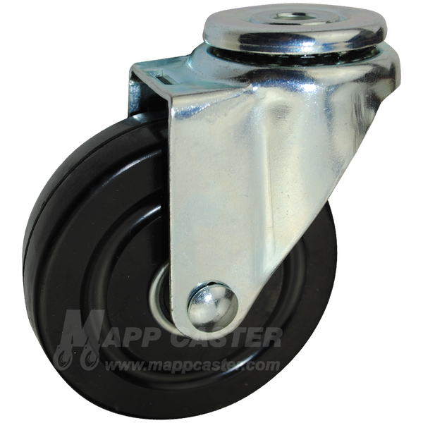 4" x 1-1/4" Hard Rubber Ball Bearing Wheel Hollowkingpin Caster - 300 Lbs Capacity