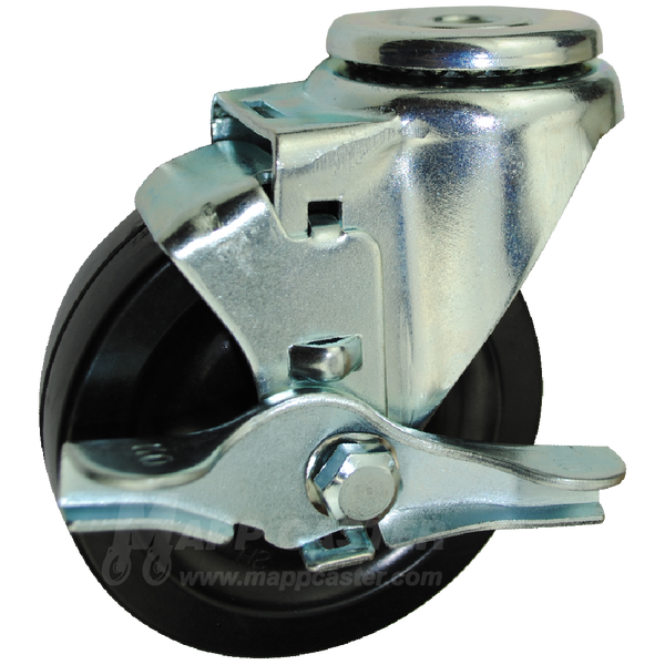 4" x 1-1/4" Hard Rubber Ball Bearing Wheel Hollow kingpin Swivel Brake Caster - 300 Lbs Capacity