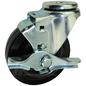 4" x 1-1/4" Hard Rubber Wheel Hollow kingpin Swivel Brake Caster - 300 Lbs Capacity