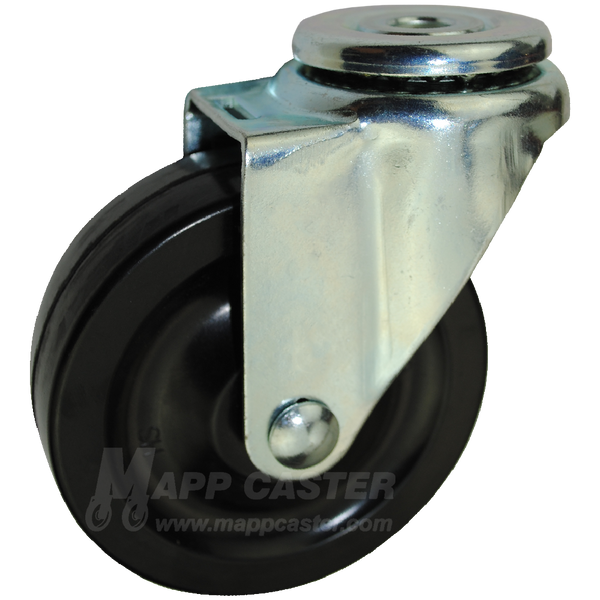 4" x 1-1/4" Soft Rubber Wheel Hollowkingpin Caster - 220 Lbs Capacity