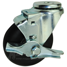 4" x 1-1/4" Neoprene Wheel Hollow Kingpin Brake Caster - 200 Lbs Capacity