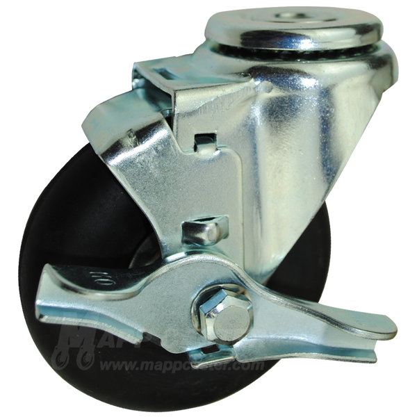 4" x 1-1/4" Neoprene Wheel Hollow Kingpin Brake Caster - 200 Lbs Capacity