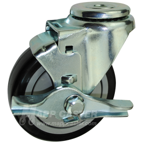 4" x 1-1/4" Polyurethane Wheel Hollow Kingpin Swivel Brake Caster - 350 Lbs Capacity