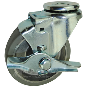 4" x 1-1/4" Rubber on Aluminum Wheel Hollow Kingpin Brake Caster - 250 Lbs Capacity