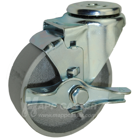 4" x 1-1/4" Steel Wheel Hollow Kingpin Swivel Brake Caster - 350 Lbs Capacity