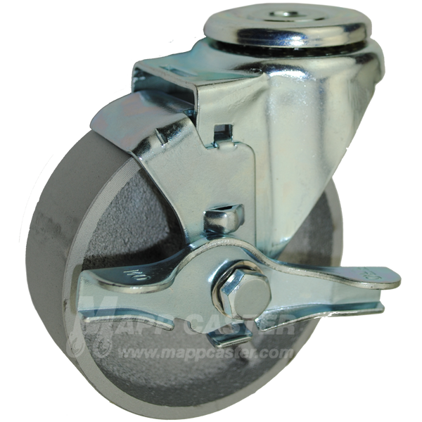 4" x 1-1/4" Steel Wheel Hollow Kingpin Swivel Brake Caster - 350 Lbs Capacity