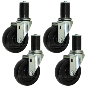 4” Food Prep Table Casters, NSF Certified, Water & Cleaning solvent Resistant Wheels - Set of 4