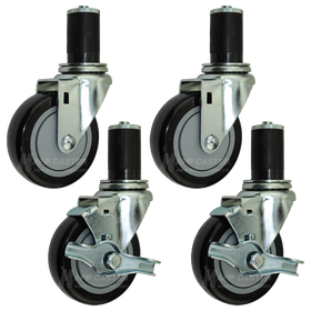 4" Food Prep Table Casters, NSF Certified, Premium Floor Safe Wheels, Set of 4 (Two Brakes) - 350 Lbs Capacity (Each Caster)