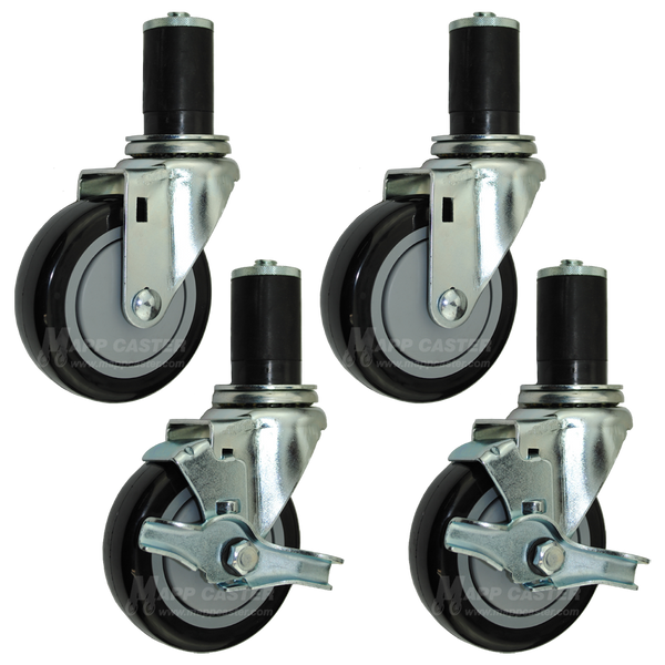 4" Food Prep Table Casters, NSF Certified, Premium Floor Safe Wheels, Set of 4 (Two Brakes) - 350 Lbs Capacity (Each Caster)