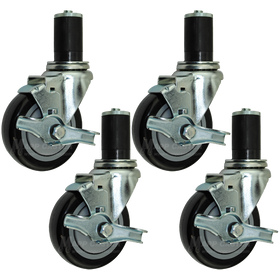 4" Food Prep Table Casters, NSF Certified, Premium Floor Safe Wheels - Set of 4 (All Brakes)