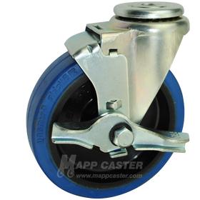 5" x 1-1/4" Elastic Rubber Wheel Hollow Kingpin Swivel Brake Caster - 350 Lbs Capacity