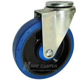 5" x 1-1/4" Elastic Rubber Wheel Hollow Kingpin Swivel Caster - 350 Lbs Capacity