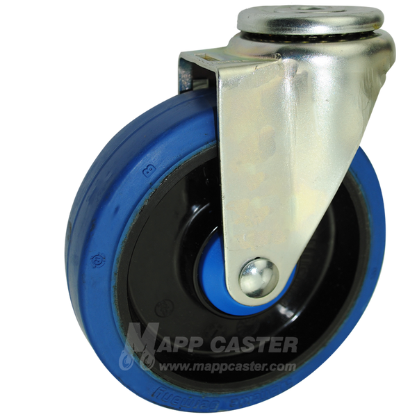 5" x 1-1/4" Elastic Rubber Wheel Hollow Kingpin Swivel Caster - 350 Lbs Capacity