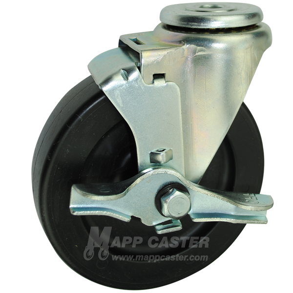 5" x 1-1/4" Heavy Duty Plastic Hollow Kingpin Swivel Brake Caster - 350 Lbs. Capacity