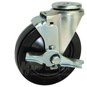 5" x 1-1/4" Soft Rubber Wheel Hollow kingpin Swivel Brake Caster - 250 Lbs Capacity