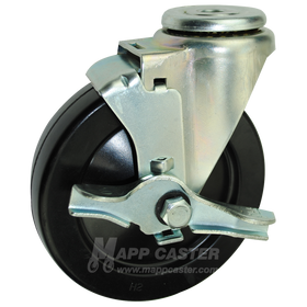 5" x 1-1/4" Hard Rubber Wheel Hollow Swivel kingpin Caster with Brake - 300 Lbs Capacity