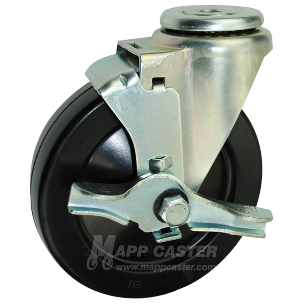 5" x 1-1/4" Hard Rubber Wheel Hollow Swivel kingpin Caster with Brake - 300 Lbs Capacity