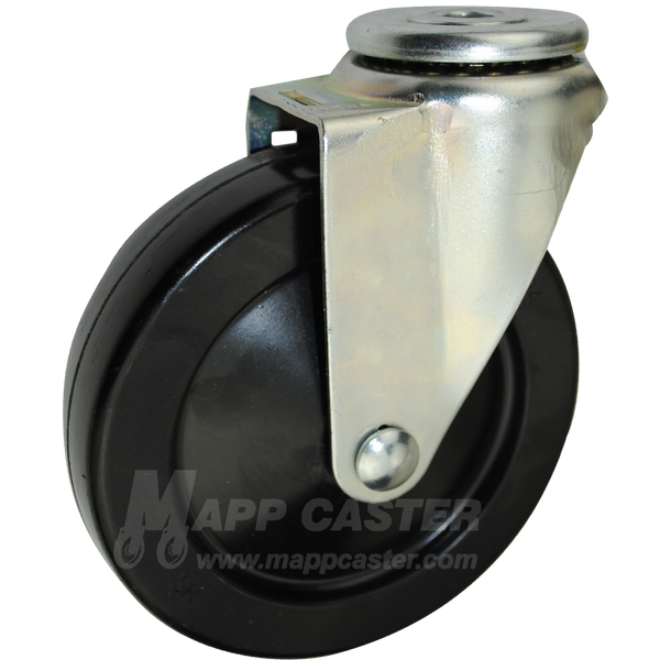 5" x 1-1/4" Soft Rubber Wheel Hollow kingpin Swivel Caster - 250 Lbs Capacity