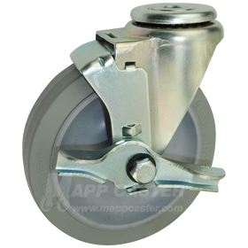5" x 1-1/4" Thermoplastic Rubber Wheel Hollow Kingpin Swivel Brake Caster - 350 lbs Capacity