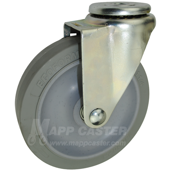 5" x 1-1/4" Thermoplastic Rubber Wheel Hollow Kingpin Swivel Caster - 350 lbs Capacity