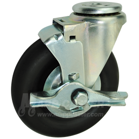 5" x 1-1/4" Neoprene Wheel Hollow Kingpin Swivel Brake Caster - 200 Lbs Capacity