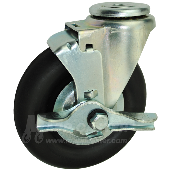5" x 1-1/4" Neoprene Wheel Hollow Kingpin Swivel Brake Caster - 200 Lbs Capacity