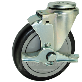 5" x 1-1/4" Polyurethane Wheel Hollow Kingpin Brake Caster - 350 Lbs Capacity