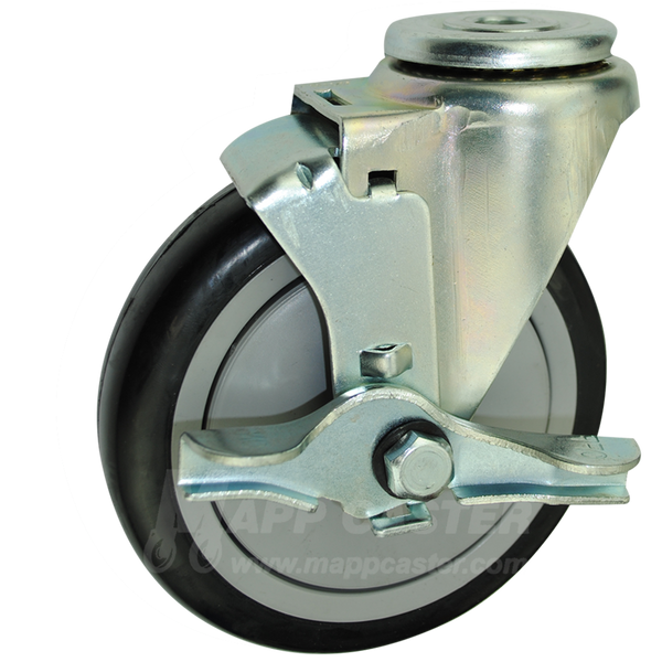 5" x 1-1/4" Polyurethane Wheel Hollow Kingpin Brake Caster - 350 Lbs Capacity
