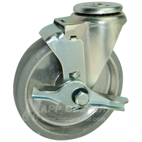 5" x 1-1/4" Rubber on Aluminum Wheel Hollow Kingpin Swivel Brake Caster 275 Lbs Capacity