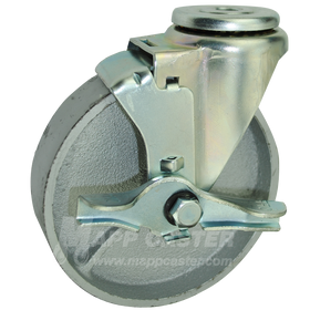 5" x 1-1/4" Steel Wheel Hollow Kingpin Swivel Brake Caster - 350 Lbs Capacity