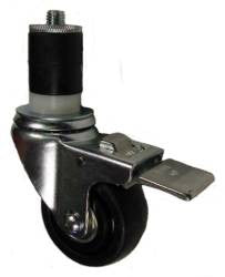 3" x 1-1/4" Hard Rubber Wheel Swivel Caster with Ball Bearings Hollow Kingpin and Total Lock Brake - Select Expanding Stem Size - 300 Lbs Capacity
