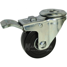 3" x 1-1/4" Soft Rubber Bearing Wheel Hollow Kingpin Caster with Total Locking Brake - 175 Lbs Capacity